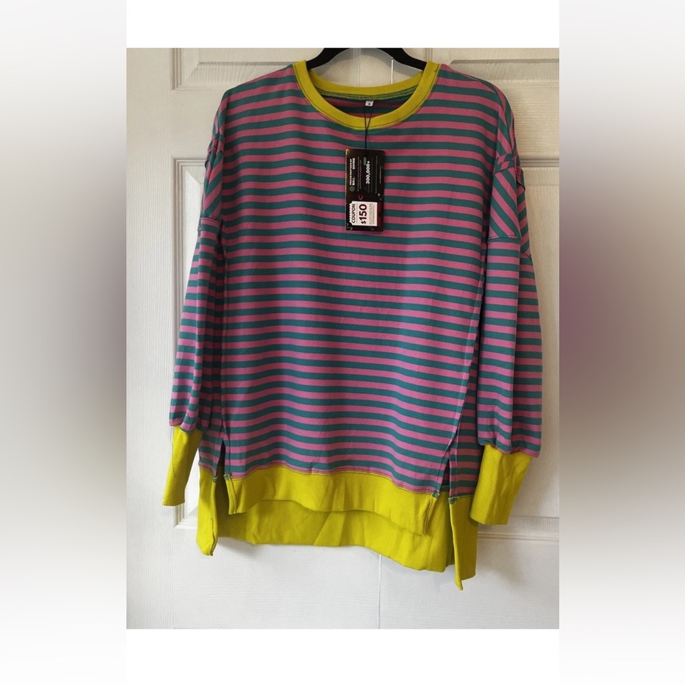 Multicolor 3/4 Sleeve Oversized Sweater Pullover Size S